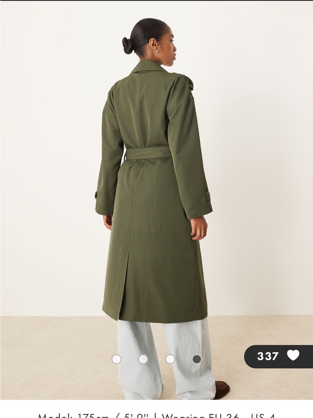 ASOS Olive Trench Coat with Belted Waist - Picture 9 of 9